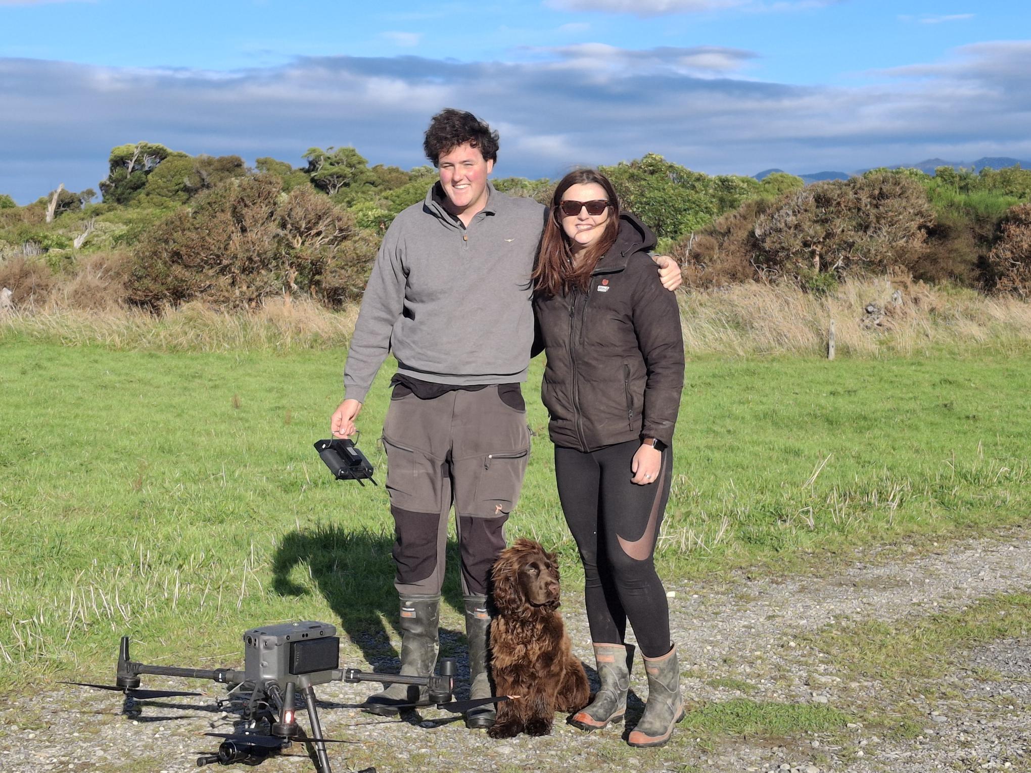 The SpotSpray team in the field with a mapping drone
